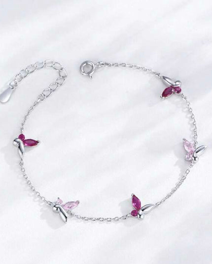 Pulsera Plata 925 Mariposa Rosa Dulce