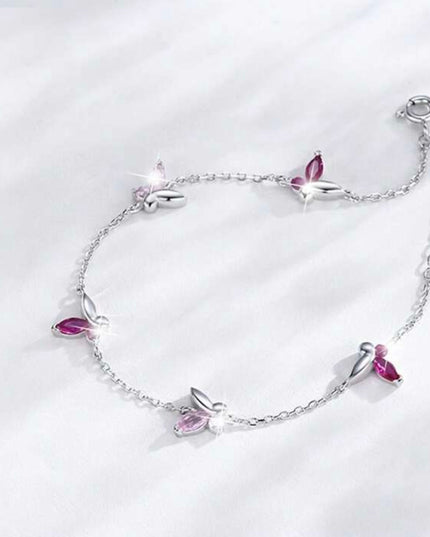 Pulsera Plata 925 Mariposa Rosa Dulce