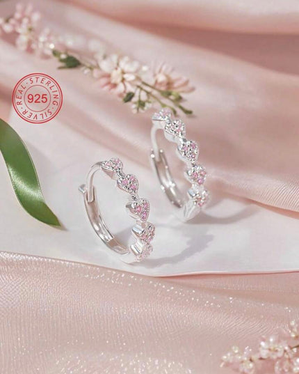 Pendientes Aros Pequeños Forma de Corazones Plata 925