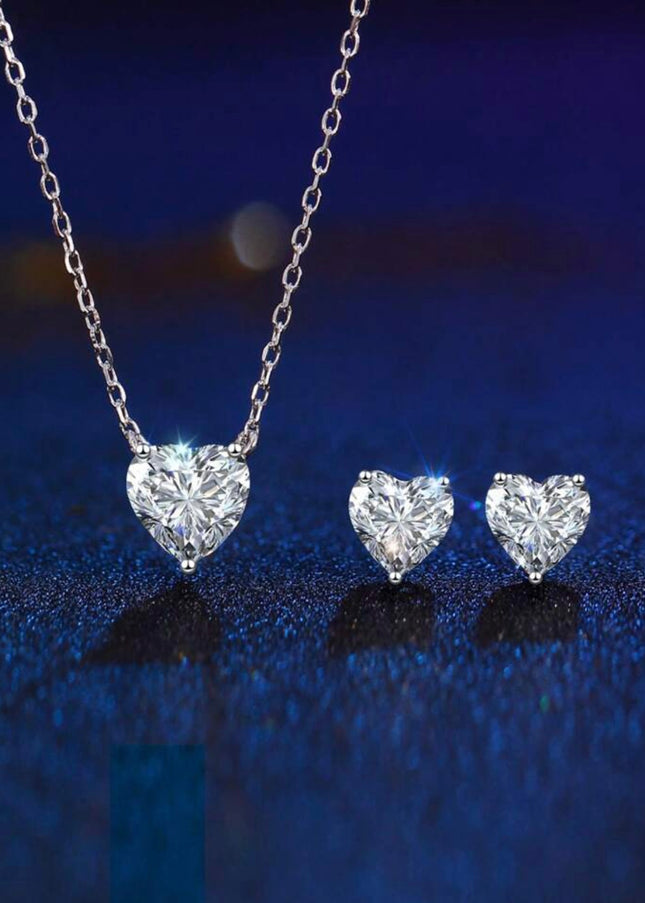 Conjunto de Collar y Pendientes Plata de ley 925 con Forma de Corazón