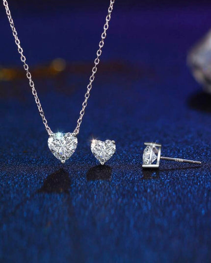 Conjunto de Collar y Pendientes Plata de ley 925 con Forma de Corazón