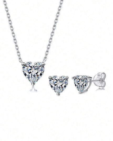 Conjunto de Collar y Pendientes Plata de ley 925 con Forma de Corazón