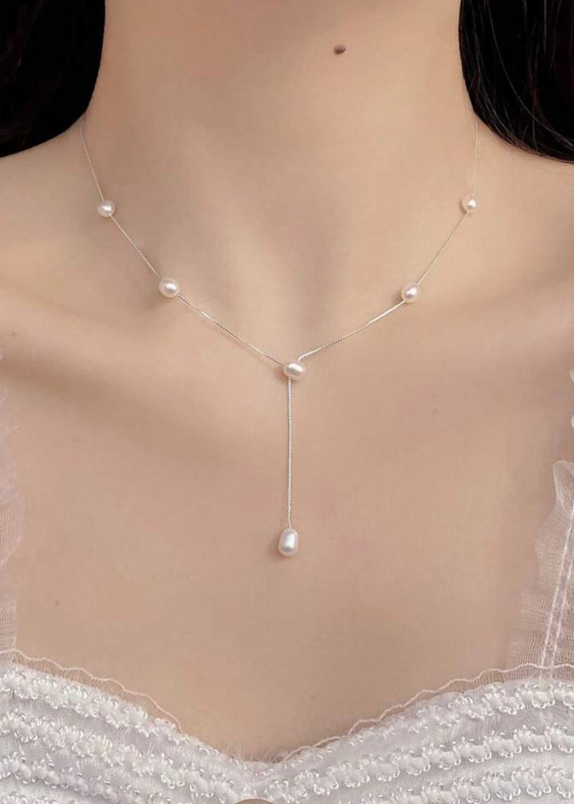 Collar Coreano con Perla Natural de Agua Dulce Plata de ley S925