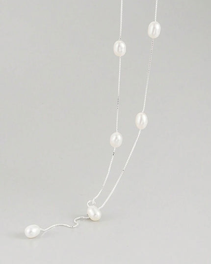 Collar Coreano con Perla Natural de Agua Dulce Plata de ley S925