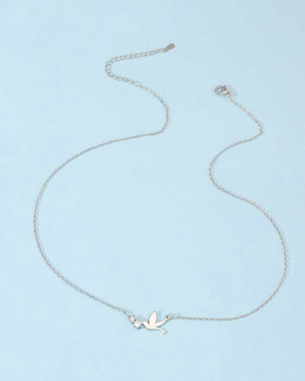 Collar Plateado Diseño Pájaro y Perlitas