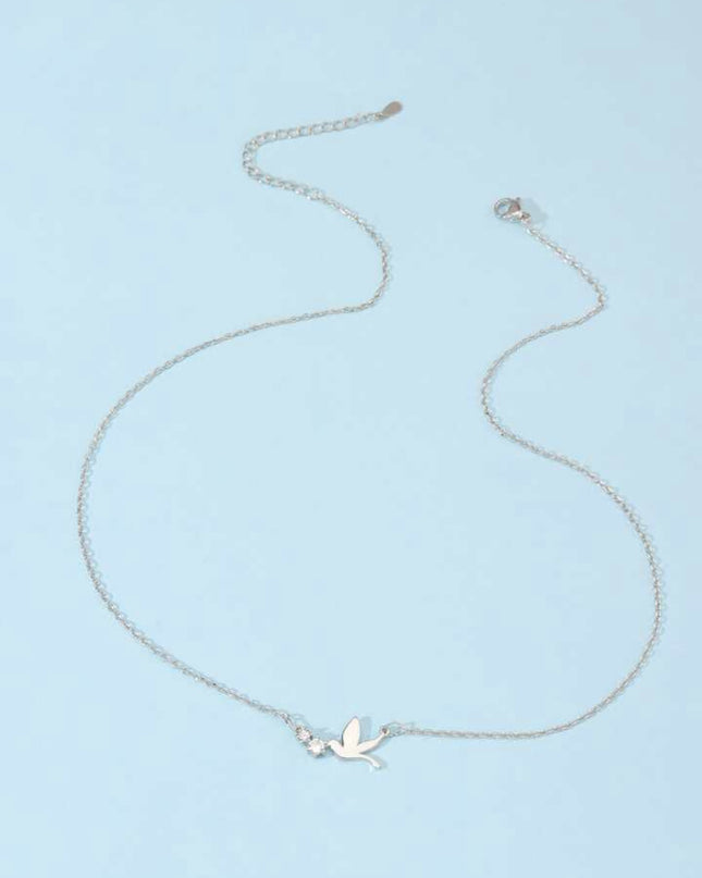 Collar Plateado Diseño Pájaro y Perlitas