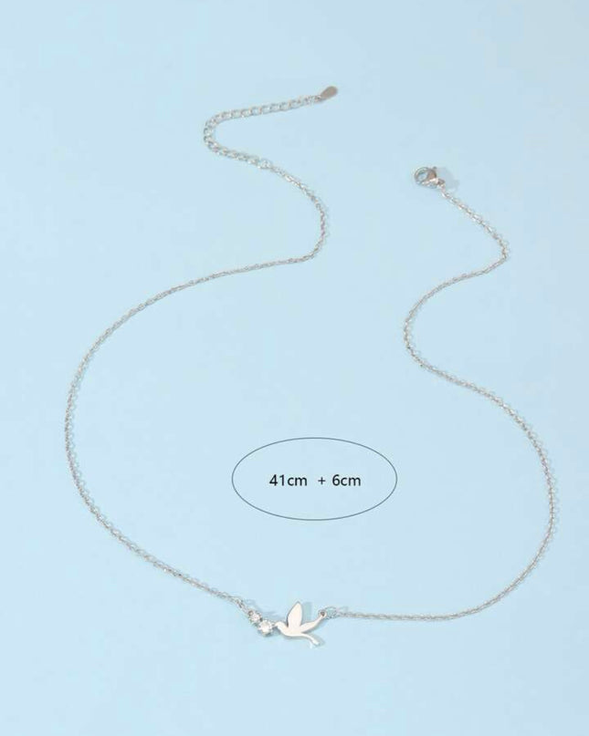 Collar Plateado Diseño Pájaro y Perlitas