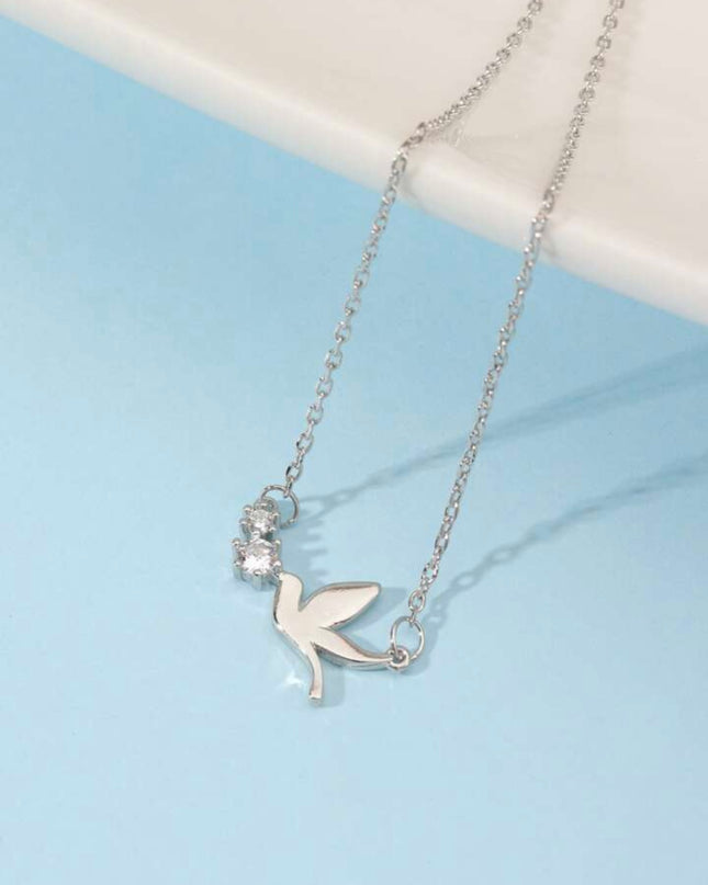 Collar Plateado Diseño Pájaro y Perlitas