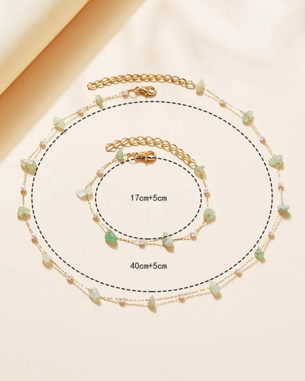 Set 2 Piezas Collar y Pulsera Piedras Verdes