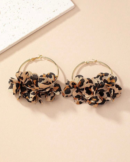 Aretes de Aro Flor de Tela Estampado