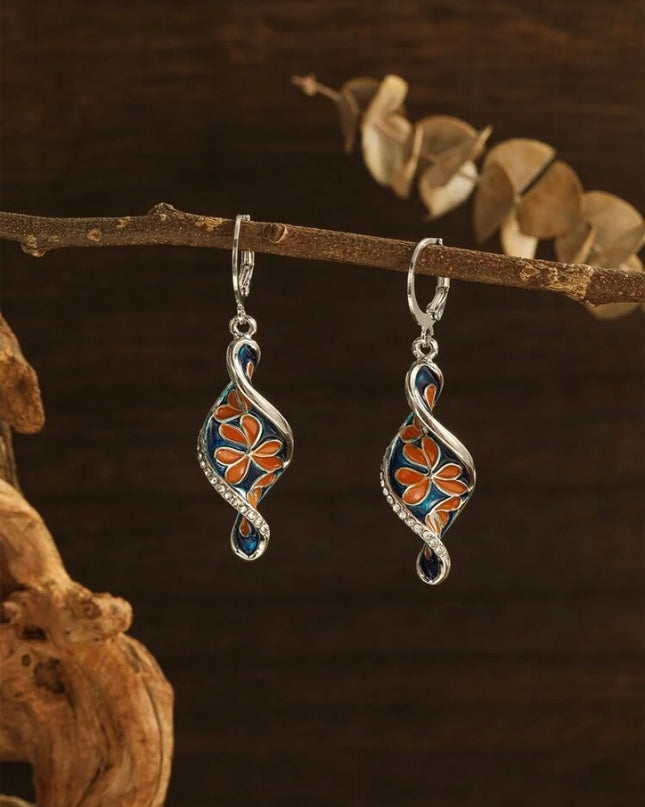 Aretes Diseño Espiral Detalles Flores Naranjas