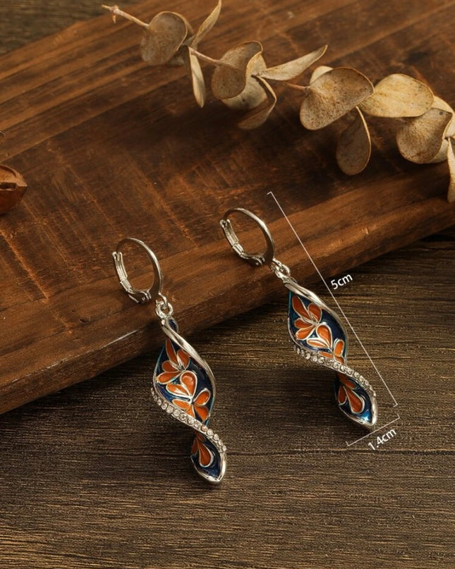 Aretes Diseño Espiral Detalles Flores Naranjas