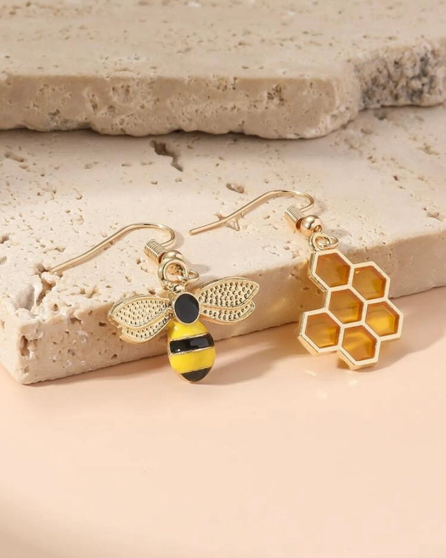 Aretes Colgantes Abeja y Panal