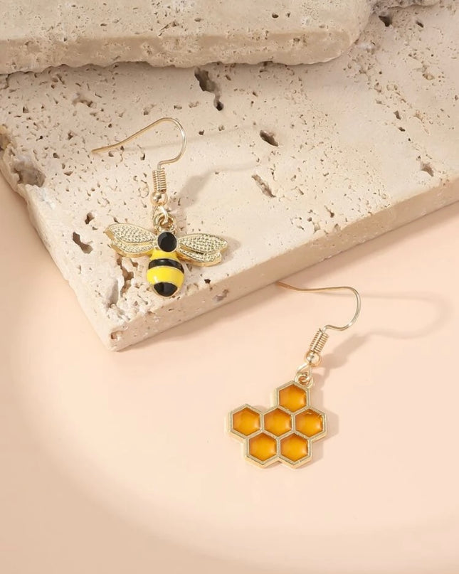 Aretes Colgantes Abeja y Panal