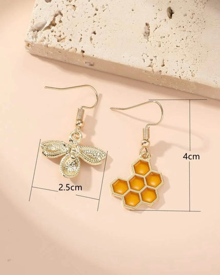 Aretes Colgantes Abeja y Panal