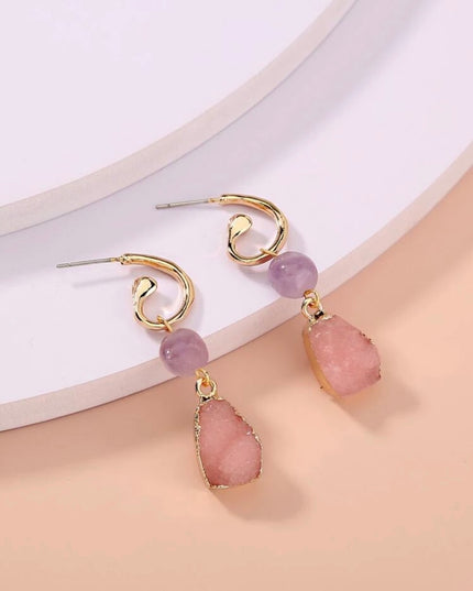 Pendientes Piedra Natural Rosada y Morada