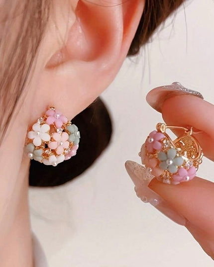 Pendientes de Cristales y Flores de Colores