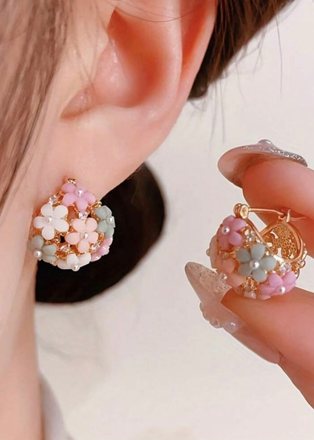 Pendientes de Cristales y Flores de Colores