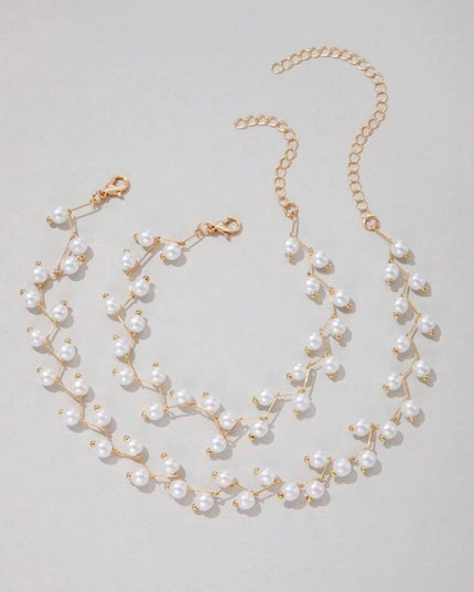 Collar y Pulsera Perlas Blancas