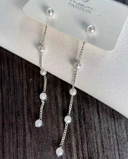 Pendientes Largos Con Perlas Blancas
