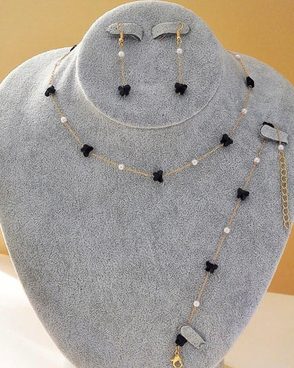 Set 4 Piezas Cristales Negros con Diseño de Mariposa