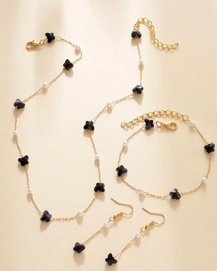 Set 4 Piezas Cristales Negros con Diseño de Mariposa