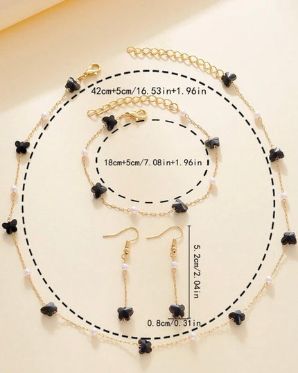 Set 4 Piezas Cristales Negros con Diseño de Mariposa
