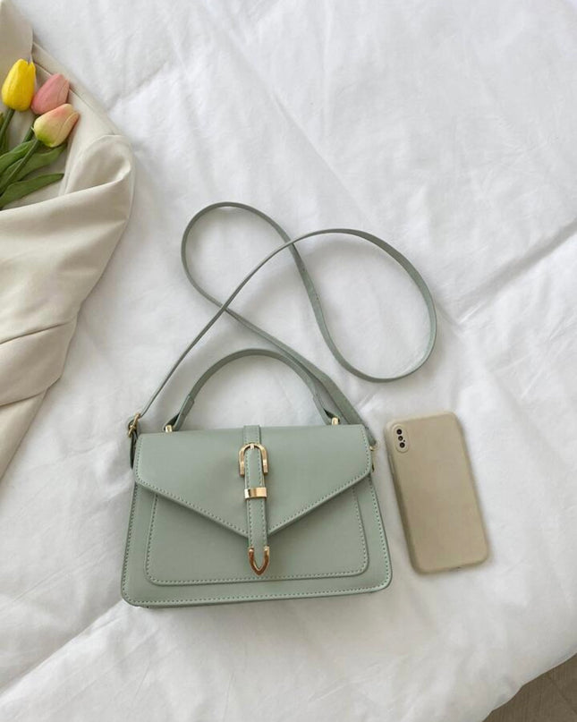 Bolso Verde Oliva cuadrado, informal con hebilla y solapa