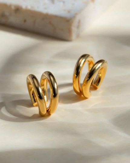 Pendiente de Clip Doble Dorado Acero Inoxidable