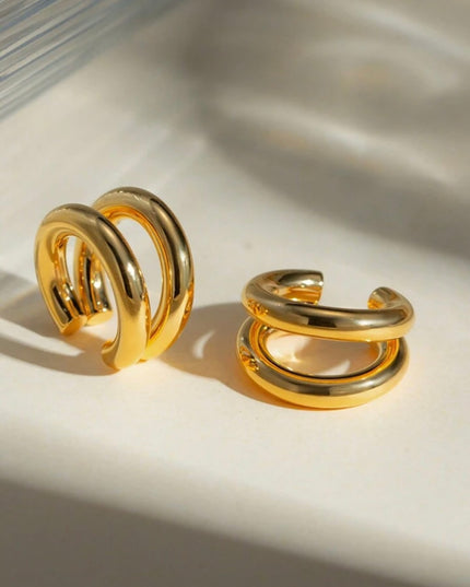 Pendiente de Clip Doble Dorado Acero Inoxidable