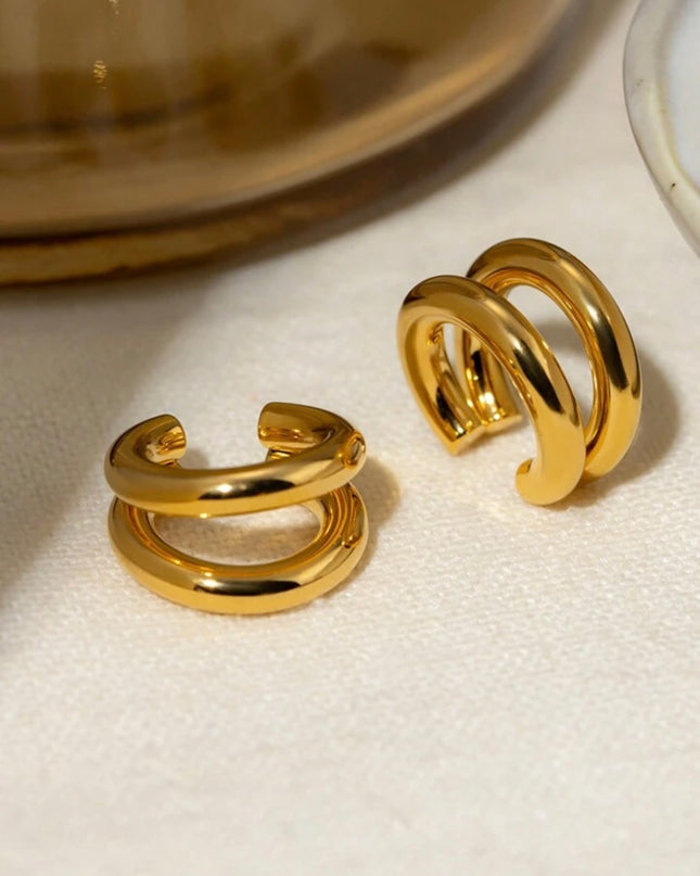 Pendiente de Clip Doble Dorado Acero Inoxidable