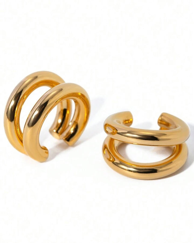 Pendiente de Clip Doble Dorado Acero Inoxidable