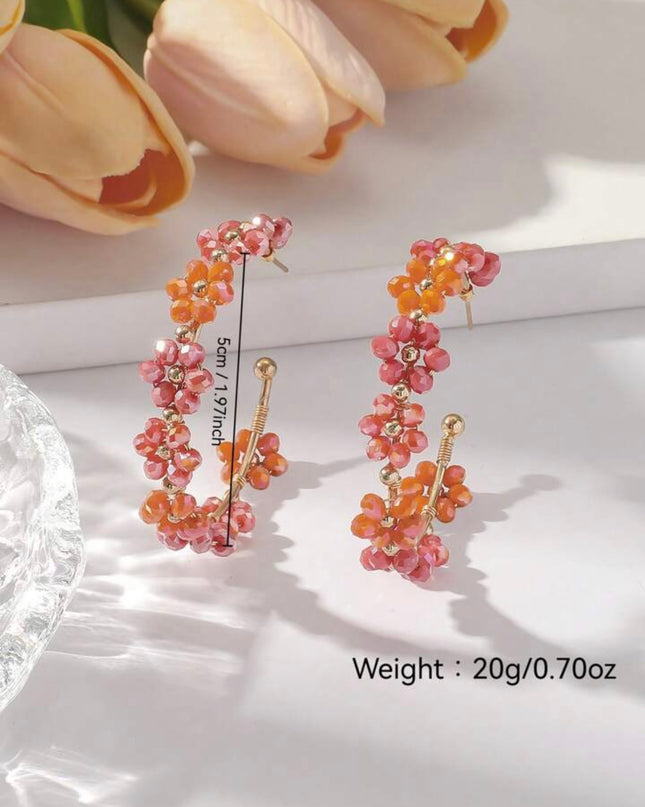 Pendientes forma de C Decoración de Flores de Cristal de Lujo