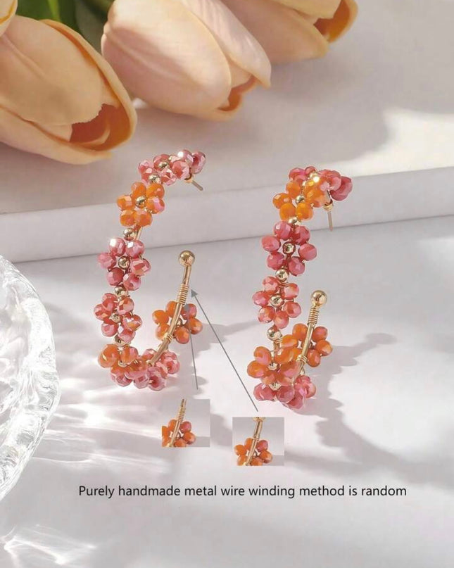 Pendientes forma de C Decoración de Flores de Cristal de Lujo