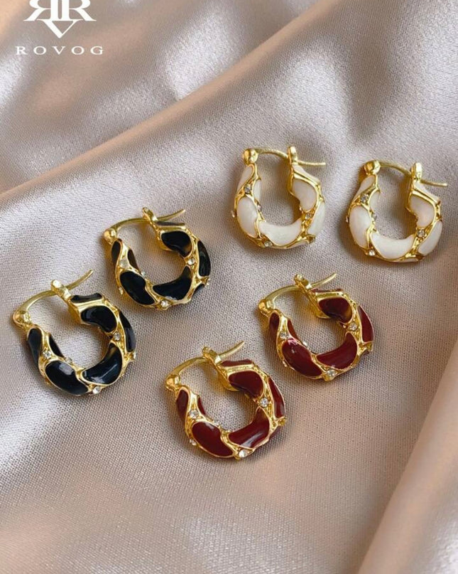 Set 3 Pendientes Elegantes y Vintage Diseño Vidrio Esmaltado