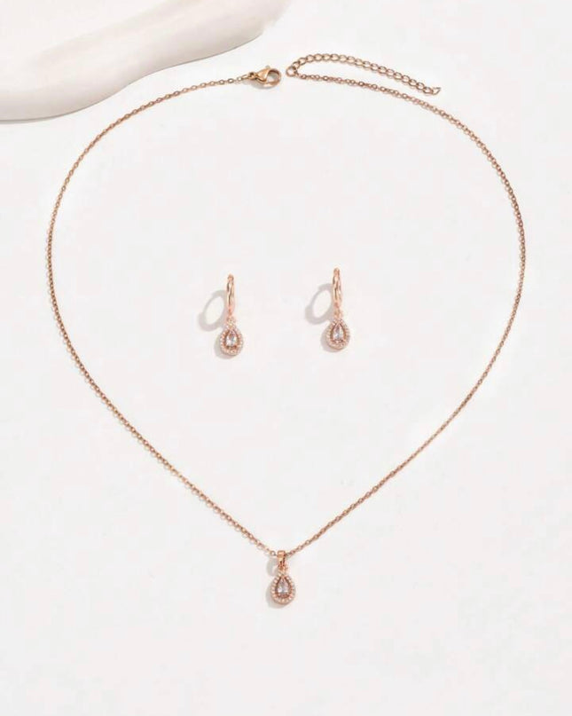Juego de Pendientes y Collar de Zirconia Cúbica forma de gota