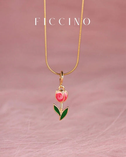 Collar Colgante con Cadena de serpiente y diseño de Tulipán