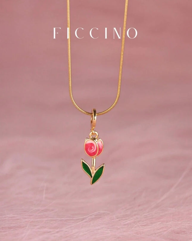 Collar Colgante con Cadena de serpiente y diseño de Tulipán