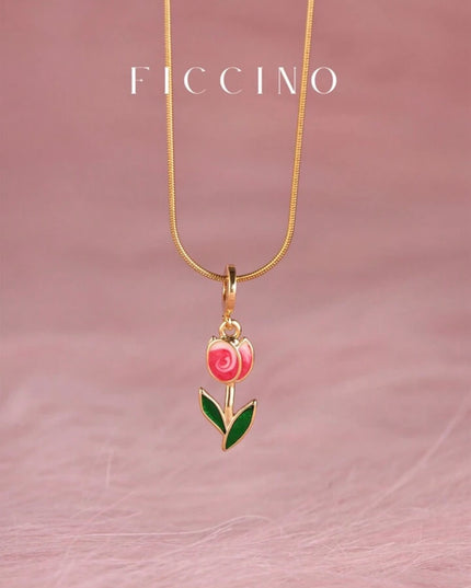 Collar Colgante con Cadena de serpiente y diseño de Tulipán