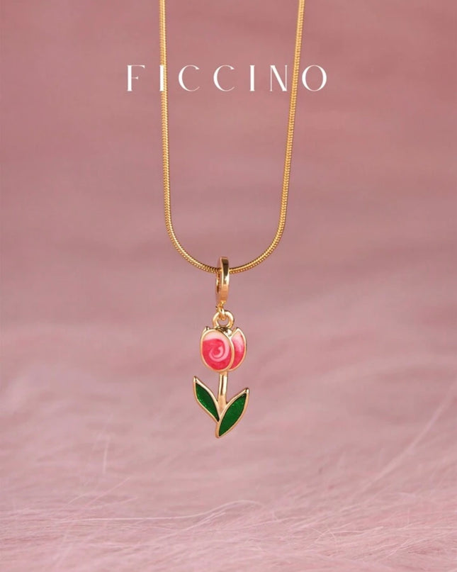 Collar Colgante con Cadena de serpiente y diseño de Tulipán