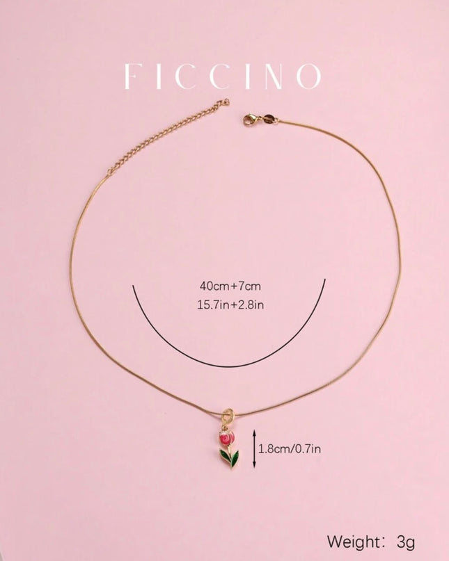 Collar Colgante con Cadena de serpiente y diseño de Tulipán