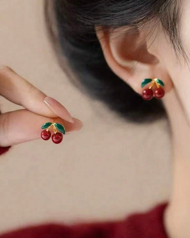 Pendientes de Cereza tipo botón Rojo Dulce