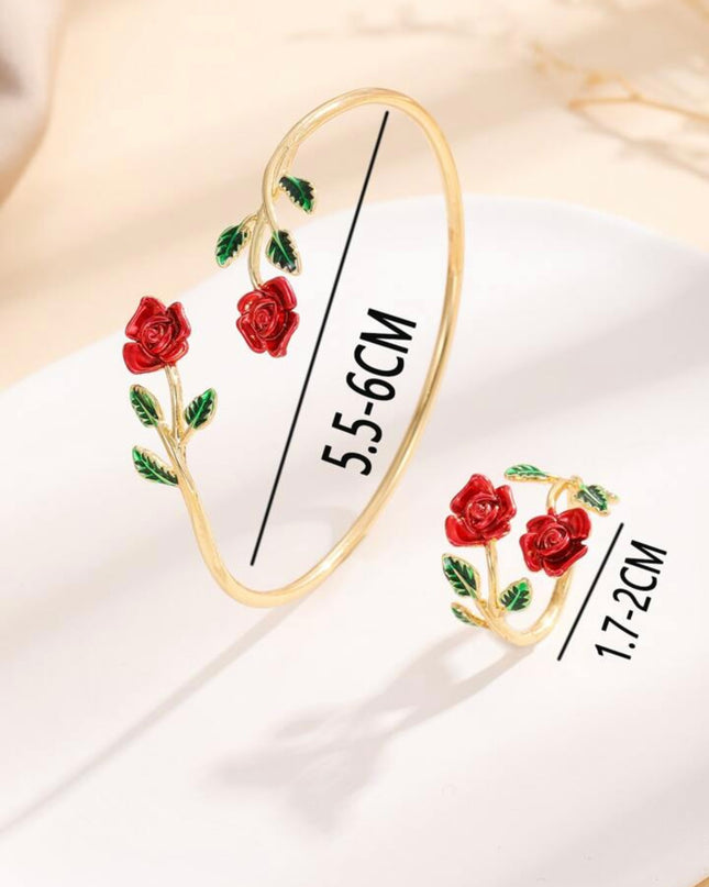Set 2 piezas Pulsera y Anillo abiertos Rosas Rojas