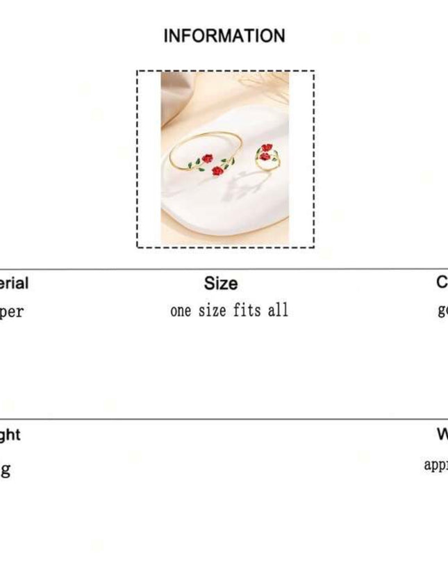 Set 2 piezas Pulsera y Anillo abiertos Rosas Rojas