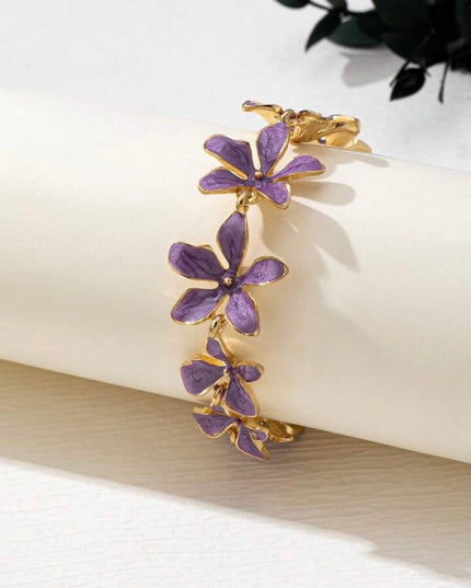 Elegante Pulsera flores Moradas estilo Vintage