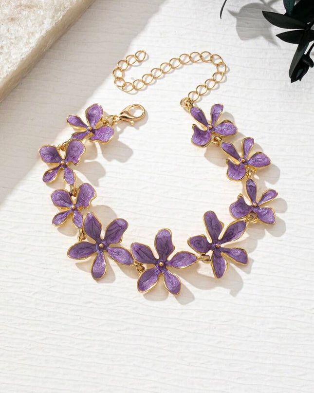 Elegante Pulsera flores Moradas estilo Vintage