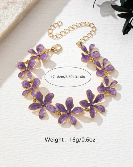 Elegante Pulsera flores Moradas estilo Vintage