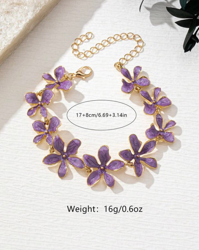 Elegante Pulsera flores Moradas estilo Vintage