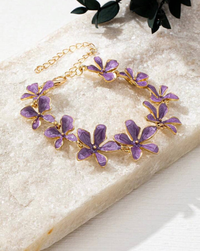 Elegante Pulsera flores Moradas estilo Vintage