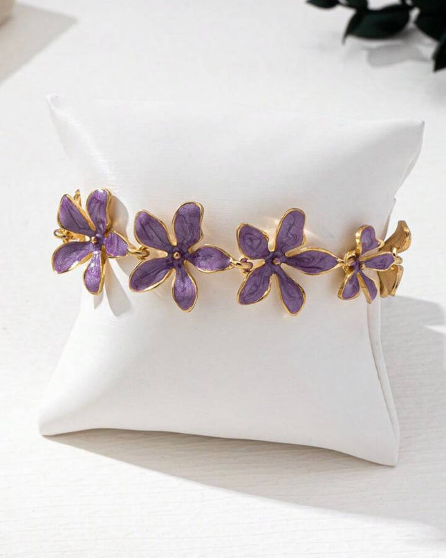 Elegante Pulsera flores Moradas estilo Vintage